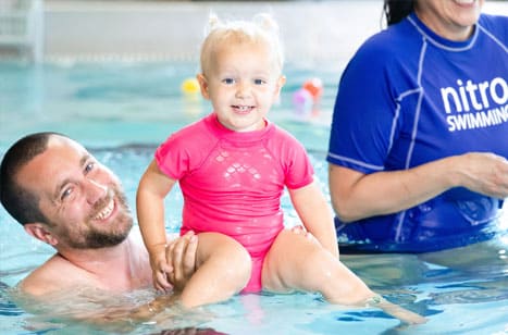 Parent and child in swim school